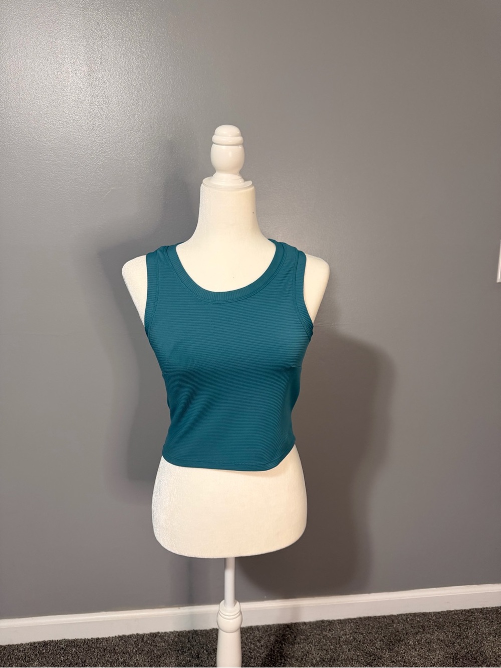 Teal Ribbed Sleeveless Crop Top